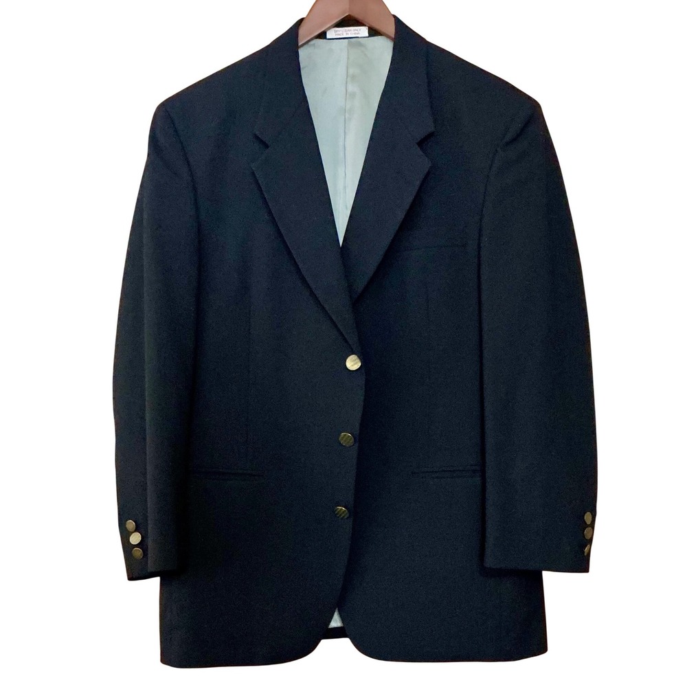 Oscar de la Renta Mens Navy Blue Wool Blend Blazer Sport Coat Staple Piece SzR40